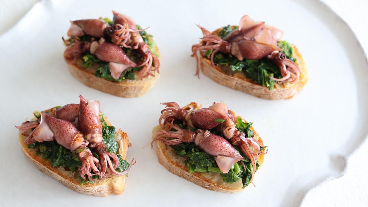 蛍烏賊と菜の花　蕗の薹のタルティーヌ